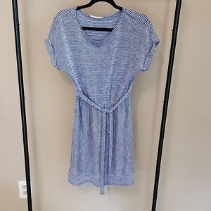 Caution To The Wind | Blue Striped Dress with Belt